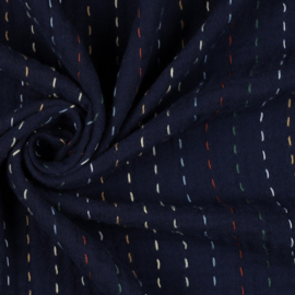 Verhees Textiles - Double Gauze Embroidery Stripes - Dark Blue