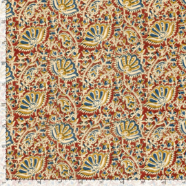 katoen Print - Voile - Batik -  Flowers   - Ochre Red Blue