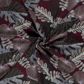 Viscose - Tropical Leaves - Bordeaux Grey