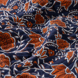 Stepped - Quilted - Batik Flowers  - Double Sided -  Dark Blue .Terra