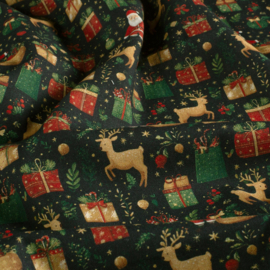 Katoen Print Kerst - Santa - Navy