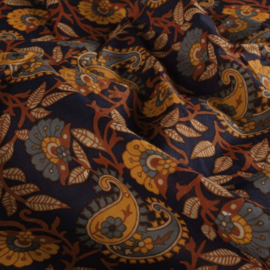 katoen Print - Voile - Batik  -  Paisley    - Dark Blue Terra  Yellow