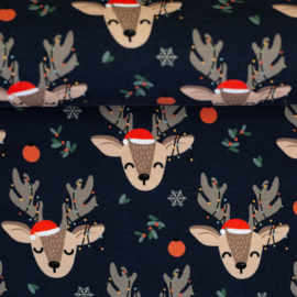 Swafing French Terry  - Holly -  Christmas Rudolf - Dark Blue