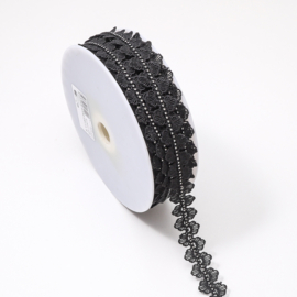 Kant  Non Stretch met Strasssteentjes - 25 mm  breed - Black 