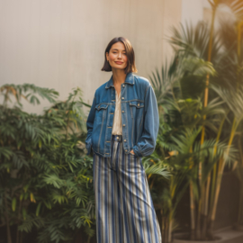 Verhees - Denim - Stripes - Garengeverfd - Camel Blue