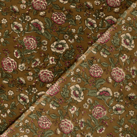 katoen Print - Voile - Batik  - Flowers    - Dark Curry