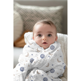 Verhees Textiles - Double Gauze Organic - Moon and Stars -  White