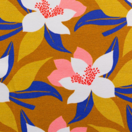 Swafing Tricot Print | Tropical Flowers - Ochre