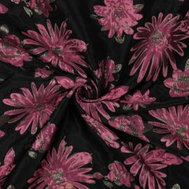 Verhees Textiles - Jacquard - Double Sided - Flowers - Black Pink