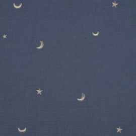 Double Gauze - Embroidery - Moon & Stars - JeansBlue 035