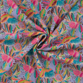 Qjutie - Crincle Cotton   - Tropical Flowers  - Lavender