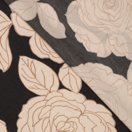 Viscose Satijn - Flower   - Beige Black