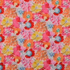 Stepped Quilted Cotton - Flowers - Orange  Pink Yellow