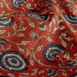 katoen Print - Voile - Batik  -  Navy Flowers   - Dark Red