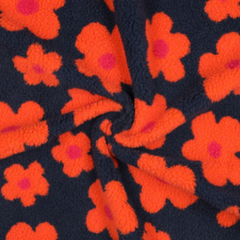 Verhees Textiles - Teddy - Flowers   - Navy Coral