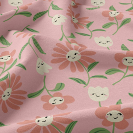 Katoen Print - Smiling Flowers -  Pink 