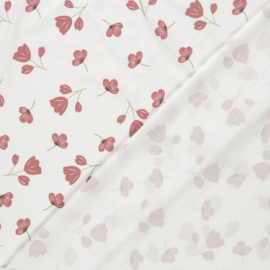 Tricot Jersey  - Tiny Pink Flowers - Off White Pink