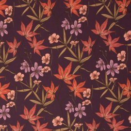 Swafing French Terry - Autumn Flowers by Christiane Zielinski -  Aubergine