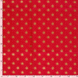 Katoen Print Kerst -  Christmas Star  - Red