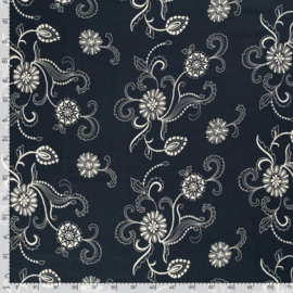 Double Gauze - Mousseline - Embroidery - Flowers - Navy