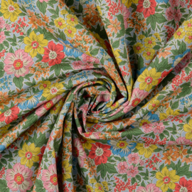 Katoen Twill - Flowers - Light Blue