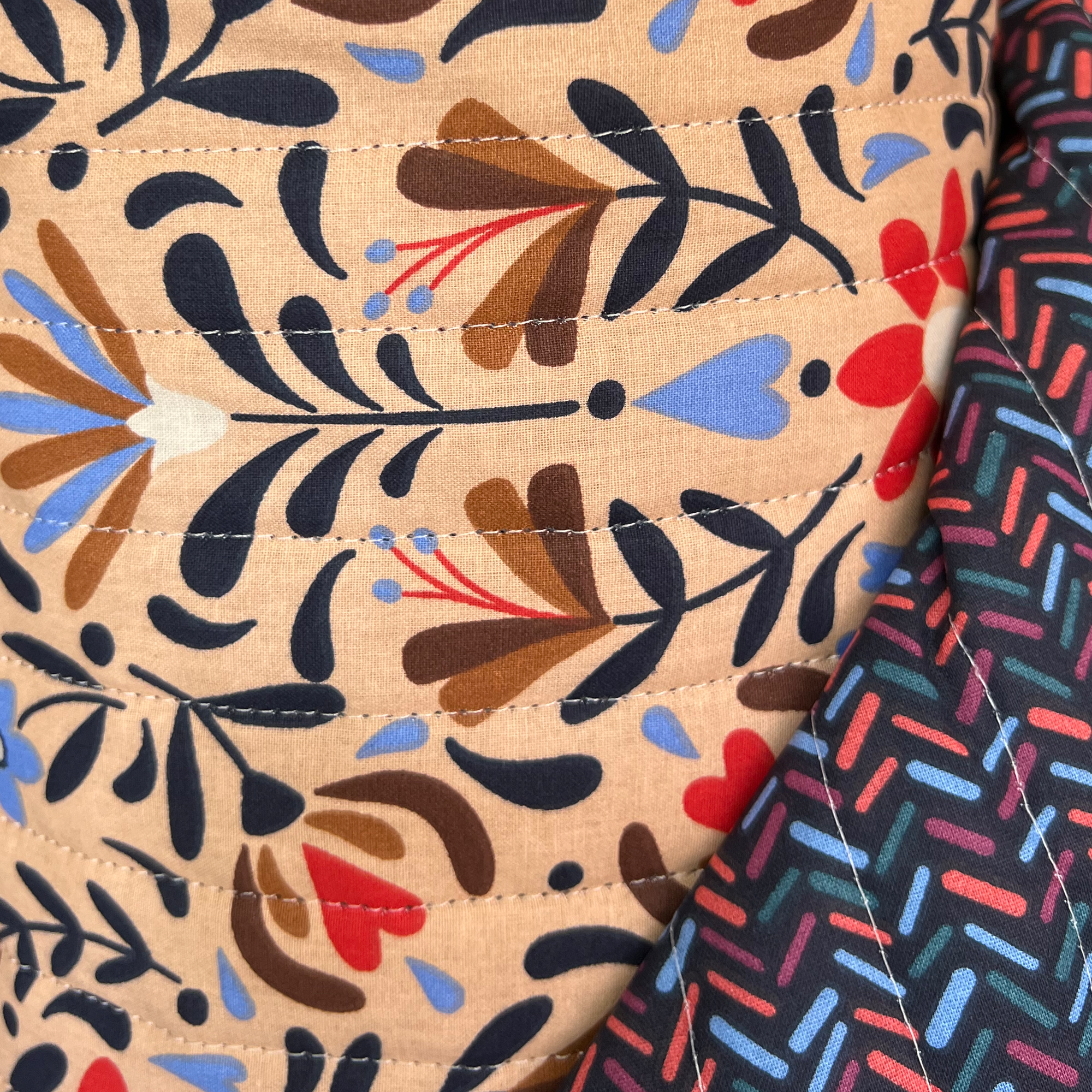 Stepped - Quilted - Flowers   - Double Sided -  Beige Blue