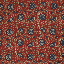 katoen Print - Voile - Batik  -  Navy Flowers   - Dark Red