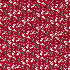 Katoen Print Kerst - Kerstsok  - Rood