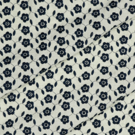 Verhees Textiles -  Linnen Viscose Embroidery - Flowers - Navy