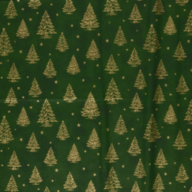 Katoen Print Kerst -  Christmas   Tree - Green  Gold