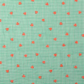 Broderie -  Katoen  -  Checks - Hearts  - Green