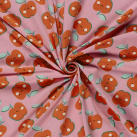 Tricot Jersey Print - Apples - Pink