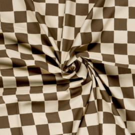 French Terry Organic   - Checks   - Brown Beige
