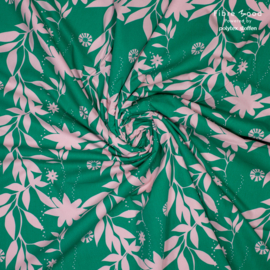 Fibremood 20 - - Katoen Print Flower - Groen - Pink