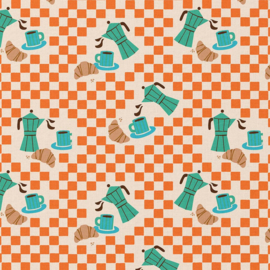Katoen Poplin Print - Cafe  - Natural Orange
