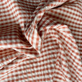 Katoen Seersucker - Checks - Peach Cognac