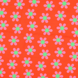 Tricot Print - Flowers - Rood Pink