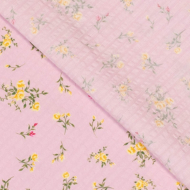 Katoen Seersucker - Small Flowers - Pink