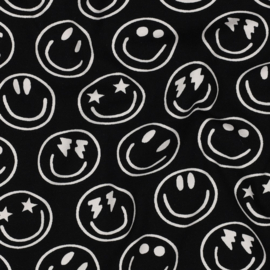 Verhees Textiles - Tricot Jersey  Print - Smiley   -  Black White