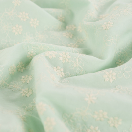 Katoen Broderie  - Little Flowers - Mint