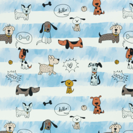 Swafing Tricot Print - Funny Dogs - Light Blue