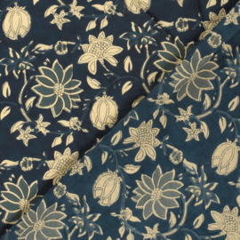 katoen Print - Voile - Batik  - Flowers  - Marine Beige