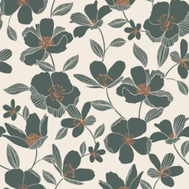 Canvas - Big Flowers - Dark Mint