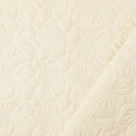 Stepped - Quilted - Flowers  Embroidery - Double Sided -  Off White 