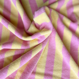 Badstof Stretch - Bamboo Katoen - Streep - Light Yellow Pink
