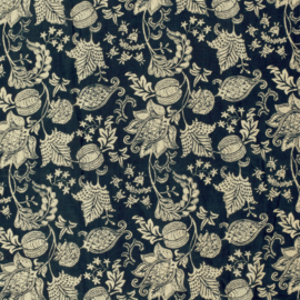 katoen Print - Voile - Batik - Leaves  - Indigo