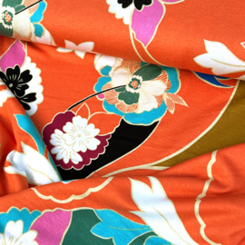 Viscose Jersey Print - Flowers Big  - Fuchsia Orange