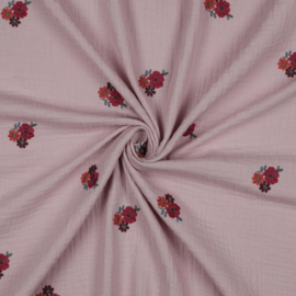 Double Gauze - Embroidery - Flowers - Soft Rose