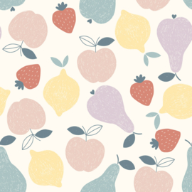 French Terry  Cotton - Fruit  Pastel   - Off White 051
