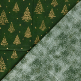 Katoen Print Kerst -  Christmas   Tree - Green  Gold